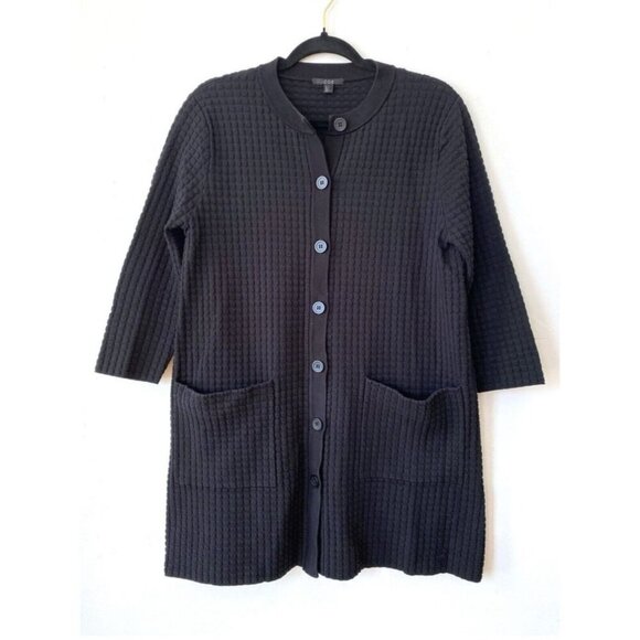 COS Waffle Jacket Button Front Black Long Sleeves Pockets Cotton Women's size Me - Picture 1 of 7